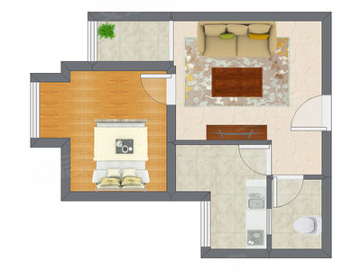 1室1厅 50.03平米户型图