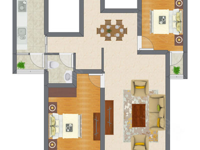 2室2厅 58.96平米户型图