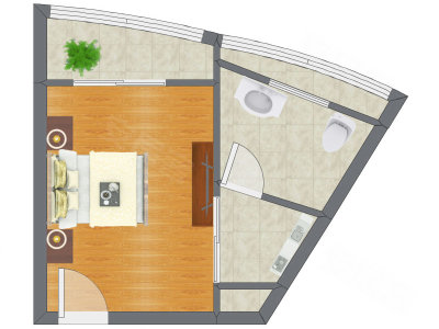 1室1厅 25.73平米户型图
