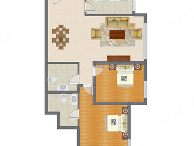 2室1厅 87.98平米
