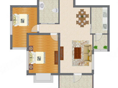 2室2厅 102.66平米户型图