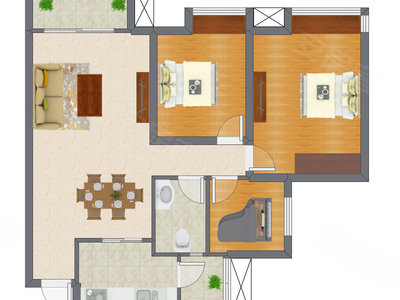 2室2厅 73.88平米户型图