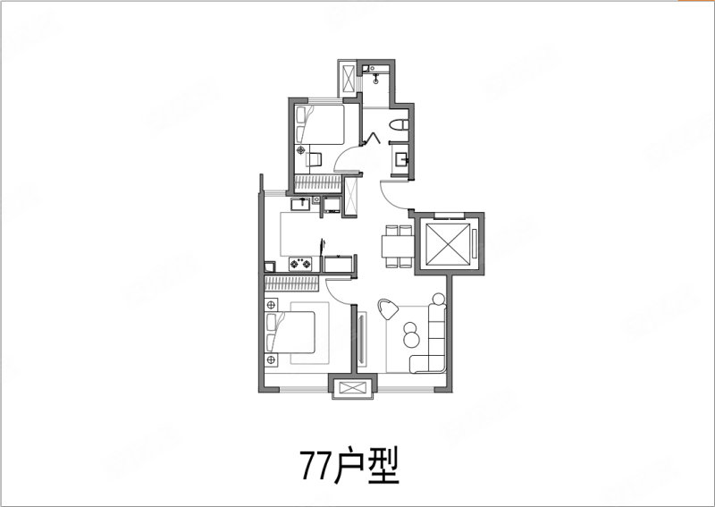 招商璀璨公元2室2厅1卫77㎡南北477万