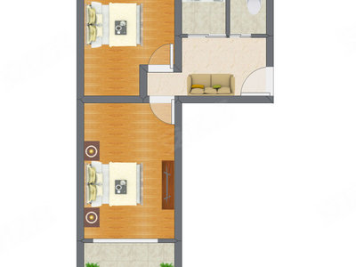 2室1厅 53.63平米户型图
