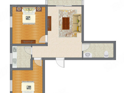 2室1厅 65.76平米