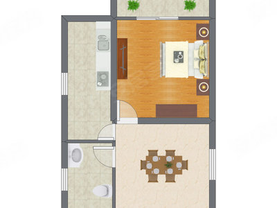 1室1厅 40.64平米户型图