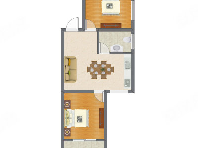 2室1厅 45.60平米