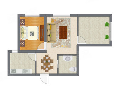 1室2厅 41.60平米户型图