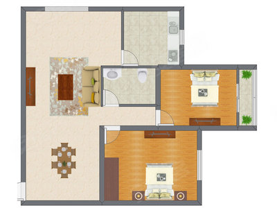 2室2厅 84.45平米户型图