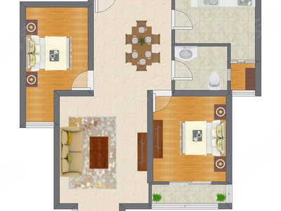 2室2厅 88.18平米户型图