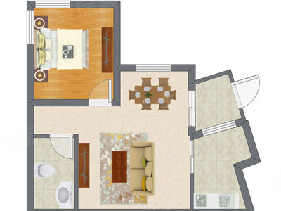 1室1厅 37.12平米户型图