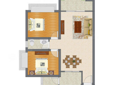 2室2厅 75.78平米户型图