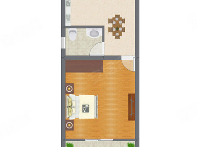 1室1厅 40.55平米户型图