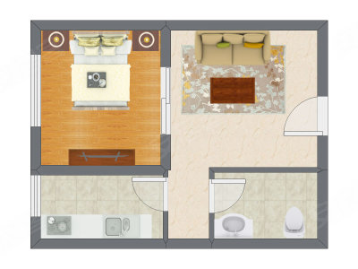 1室1厅 53.65平米户型图