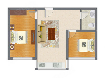 2室1厅 63.30平米户型图