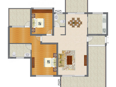 2室2厅 123.00平米户型图
