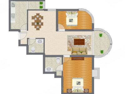2室2厅 116.64平米户型图