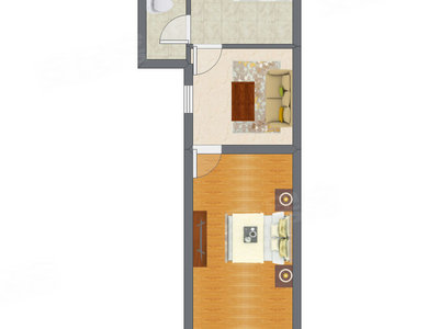 1室1厅 50.03平米户型图