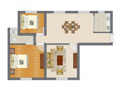 2室2厅 91.95平米户型图