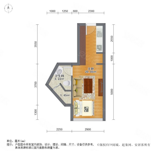 富丽华国际公寓1室0厅1卫53.39㎡东南48万