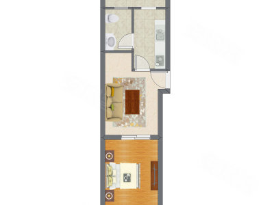 1室1厅 52.98平米户型图