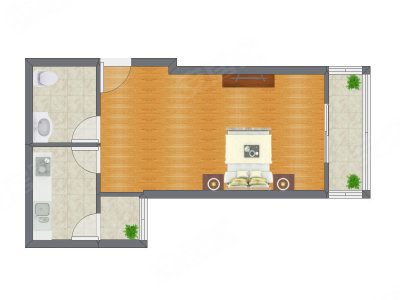 1室0厅 64.30平米户型图
