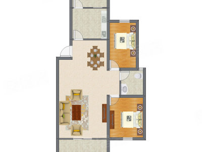 2室2厅 80.34平米户型图