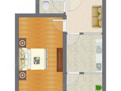 1室1厅 38.13平米户型图