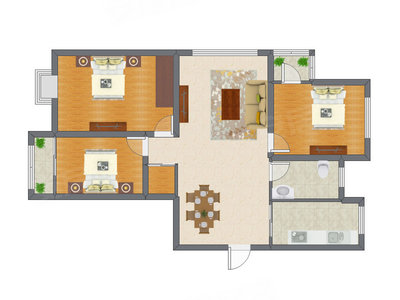 3室2厅 84.12平米户型图
