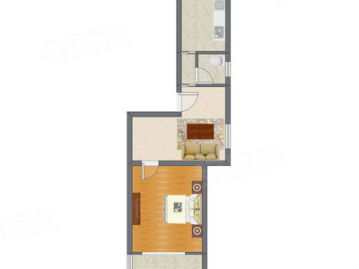 1室1厅 63.78平米户型图