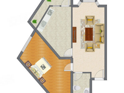 1室1厅 61.91平米户型图