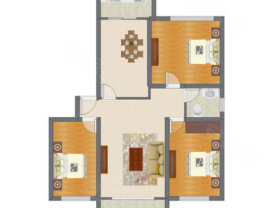 3室2厅 127.74平米户型图