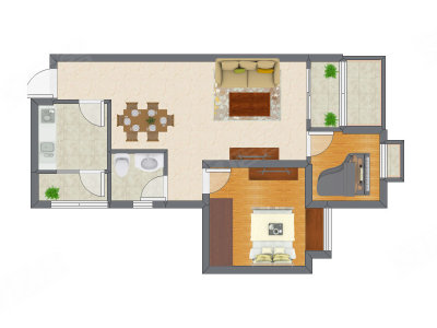 2室2厅 52.05平米户型图
