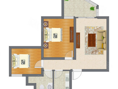 2室1厅 79.98平米户型图