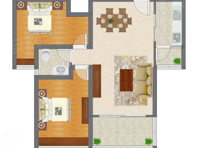 2室2厅 63.16平米户型图