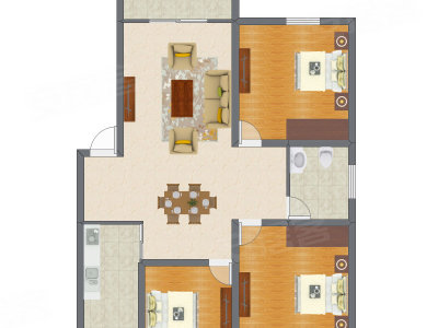 3室2厅 96.85平米户型图