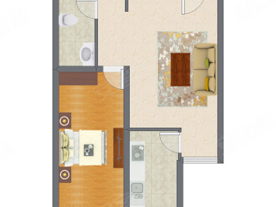 1室1厅 60.70平米户型图