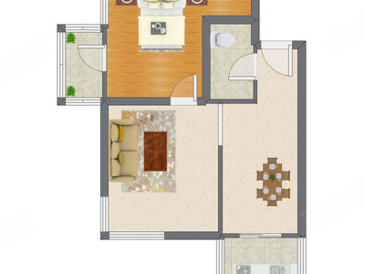 1室2厅 72.92平米户型图