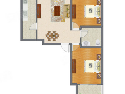 2室2厅 88.57平米户型图