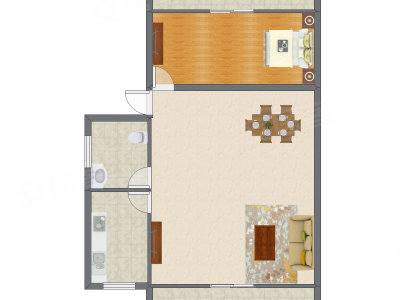 1室2厅 86.88平米户型图