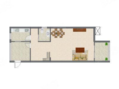 1室2厅 64.16平米户型图