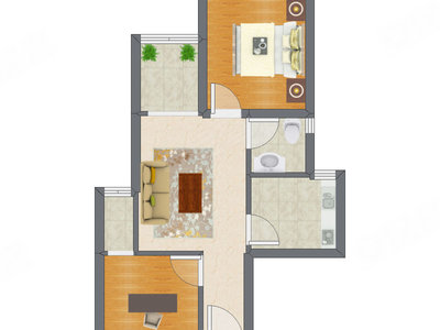 2室1厅 46.40平米户型图