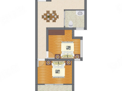 2室1厅 43.81平米