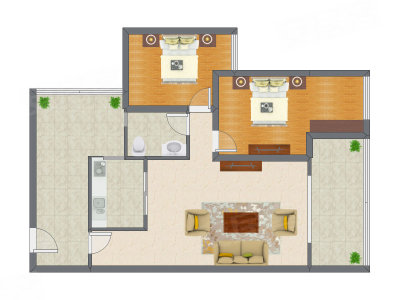 2室1厅 87.61平米户型图