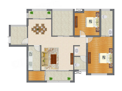 2室2厅 116.87平米户型图
