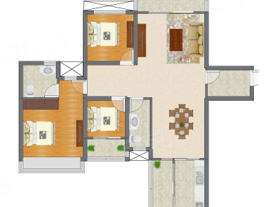 3室2厅 91.85平米