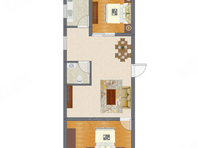 2室1厅 48.54平米户型图