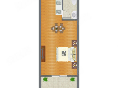 1室1厅 30.29平米户型图
