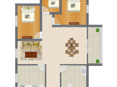 2室2厅 77.13平米户型图