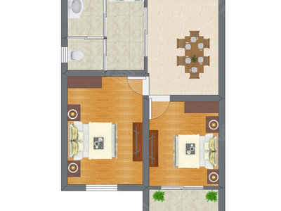 2室1厅 41.73平米户型图